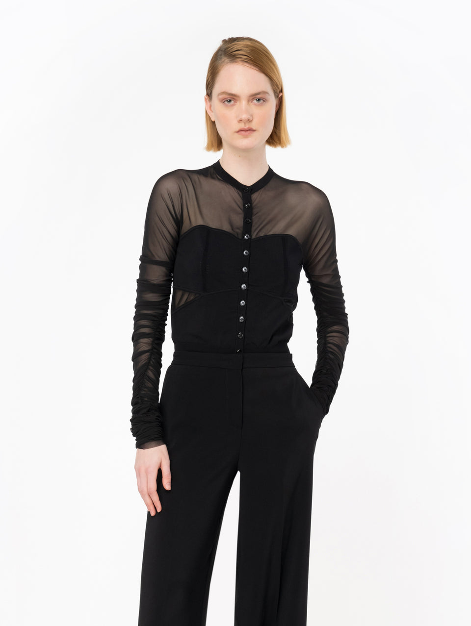 PINKO Cardigan con Maniche Lunghe in Tulle Nero