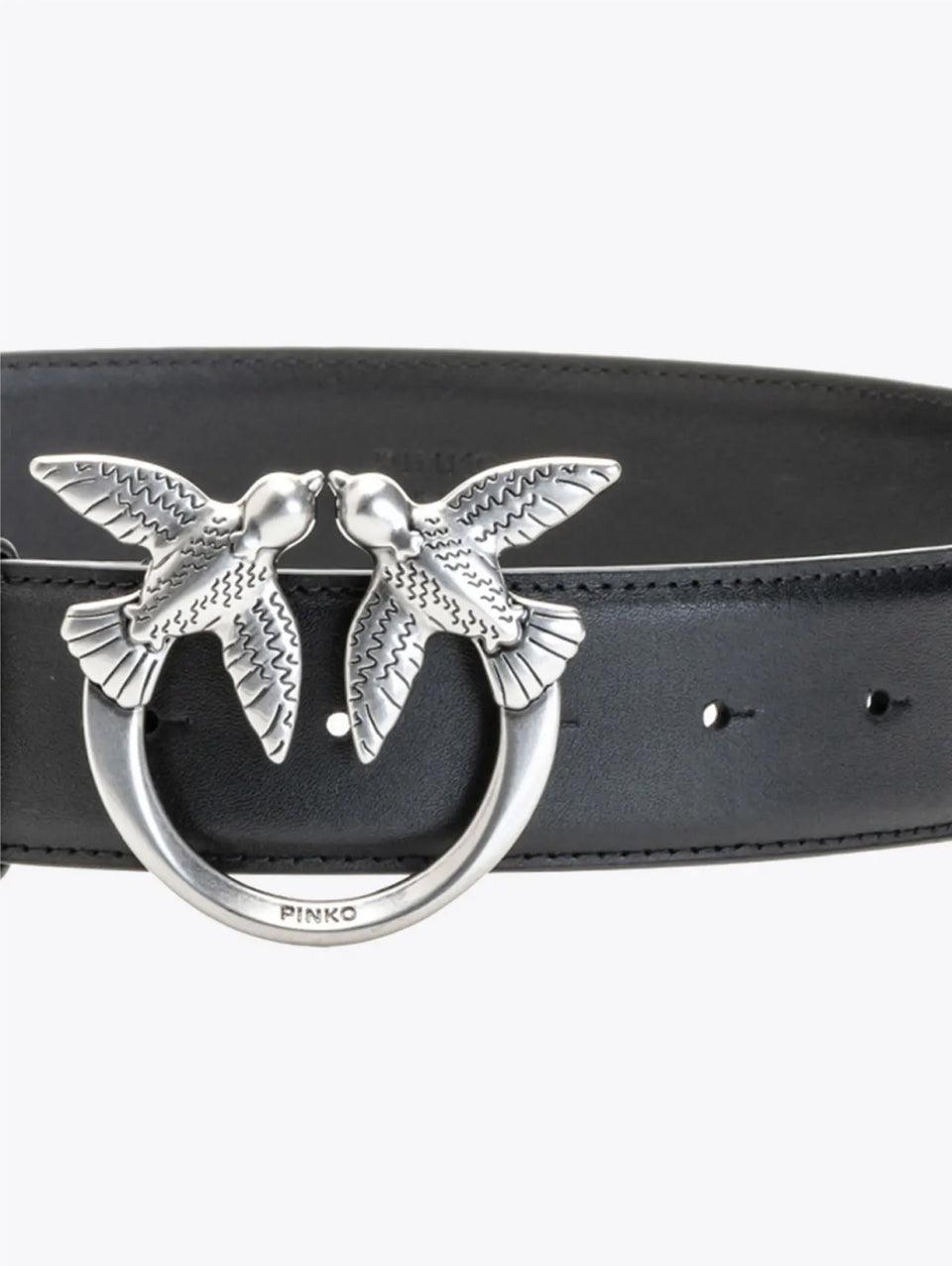 PINKO Cintura In Pelle Con Fibbia Nero Argento