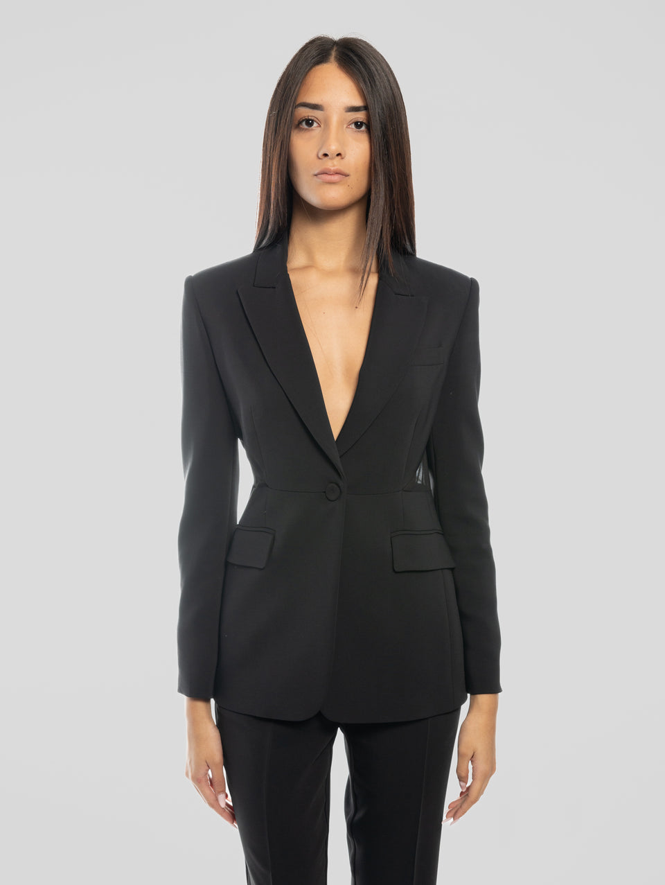 PINKO Giacca con Inserto in Georgette Nero