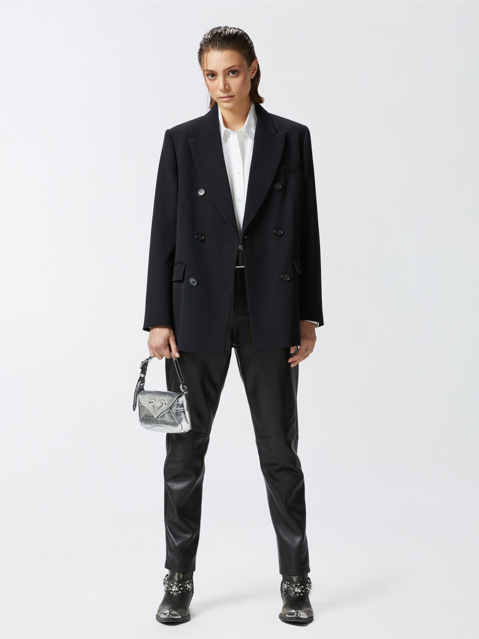 PINKO Giacca Doppio Petto In Twill Nero