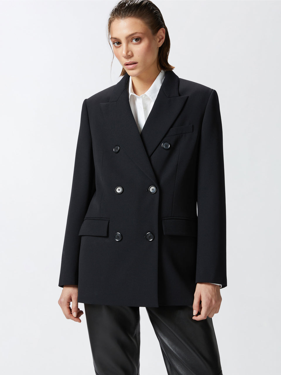 PINKO Giacca Doppio Petto in Twill Nero