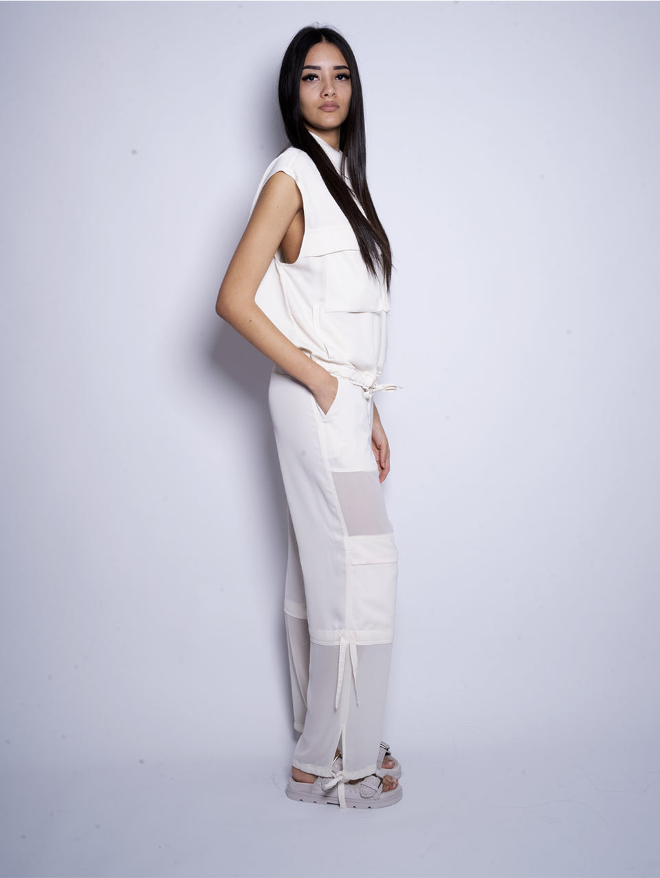 PINKO Gilet In Crepe Satin Con Tasche Avorio