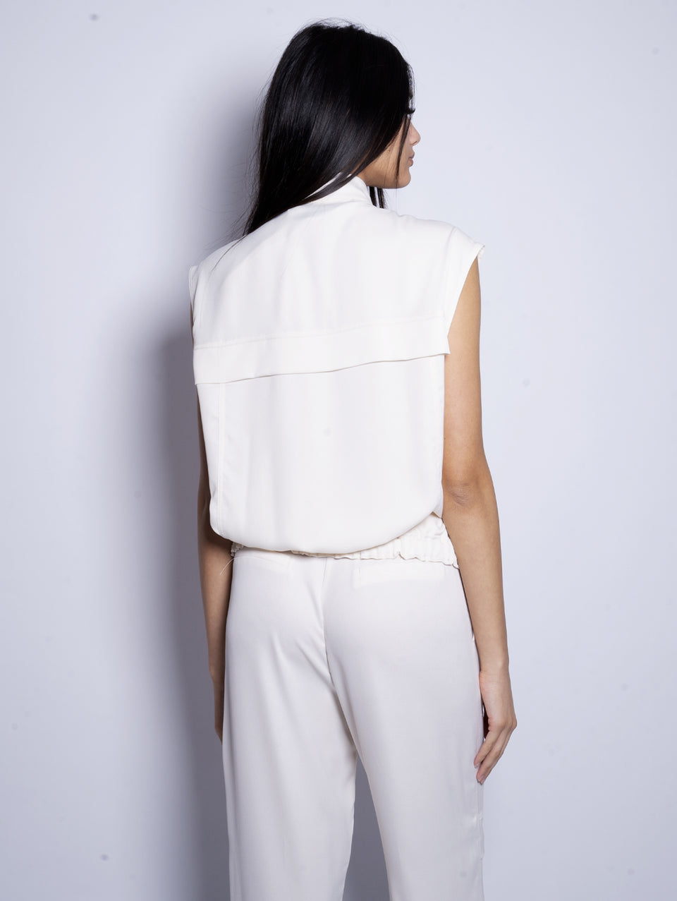 PINKO Gilet In Crepe Satin Con Tasche Avorio