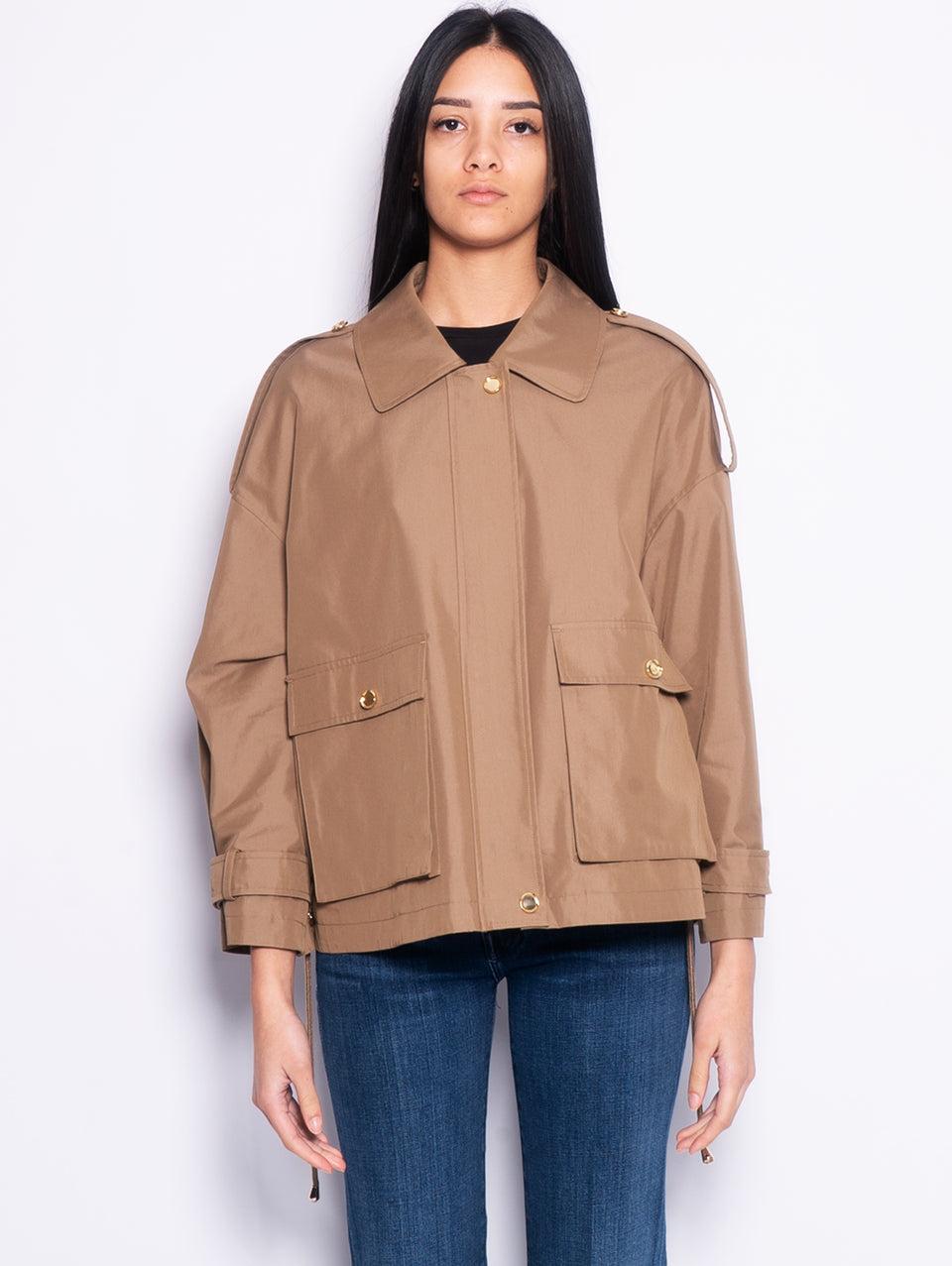 PINKO Parka Corto in Gabardina Verde