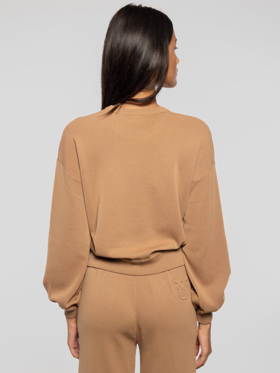 PINKO Pullover In Cotone Stretch Con Logo Marrone