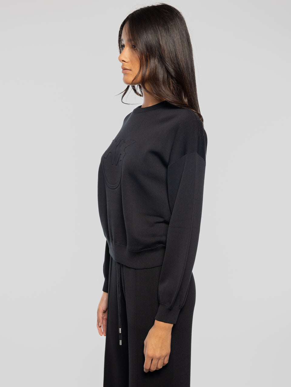 PINKO Pullover In Cotone Stretch Con Logo Nero
