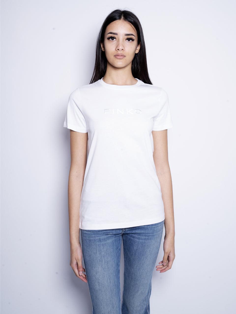 PINKO T-shirt con Logo Ricamato Bianco
