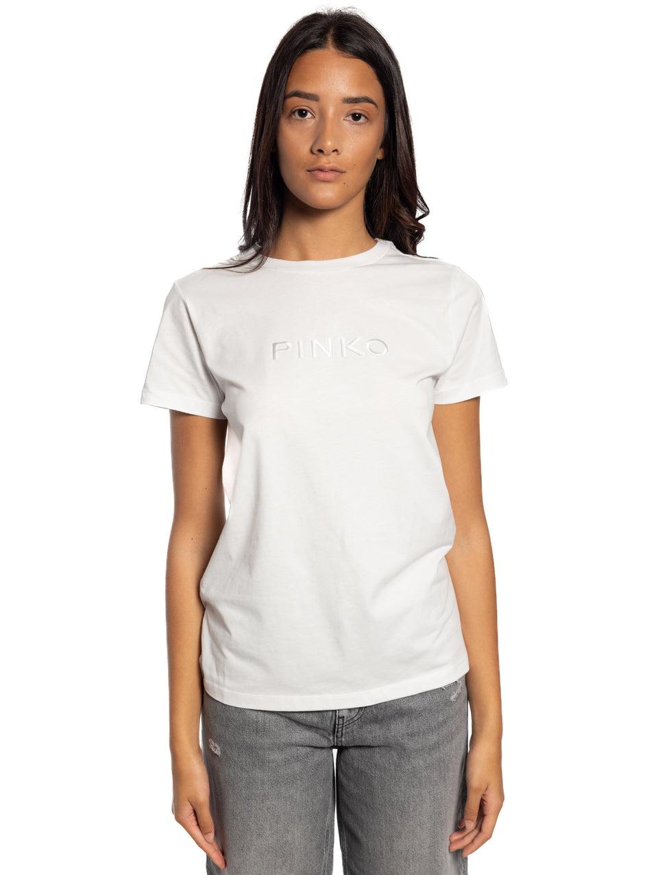 PINKO T-shirt con Logo Ricamato Bianco