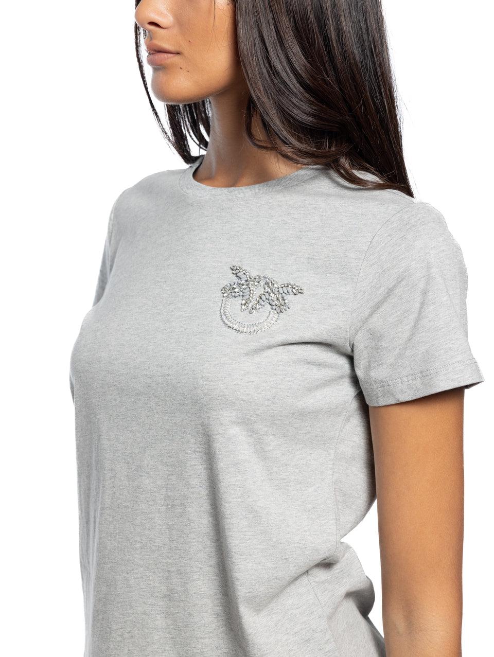 PINKO T-shirt Con Ricamo Gioiello Grigio