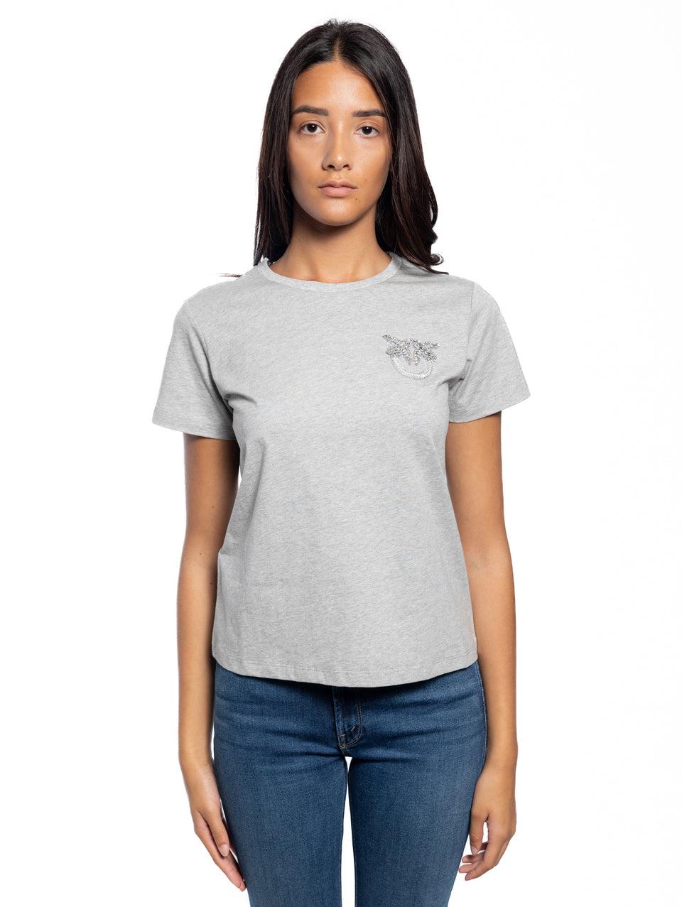 PINKO T-shirt con Ricamo Gioiello Grigio
