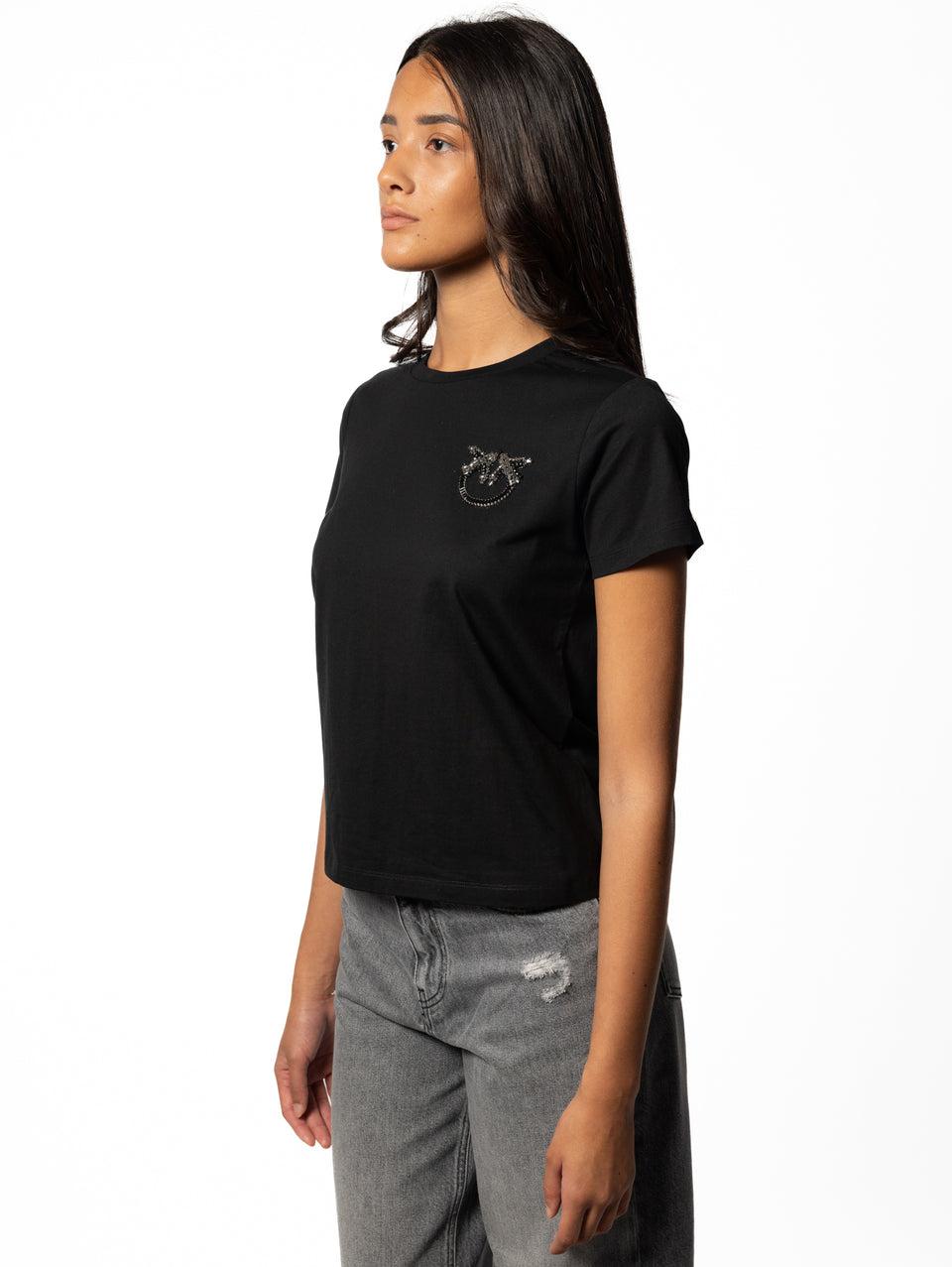 PINKO T-shirt Con Ricamo Gioiello Nero
