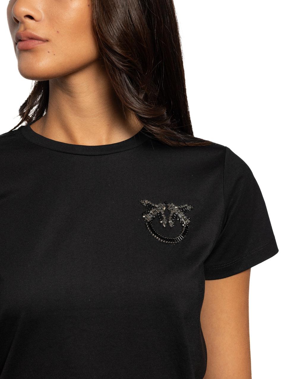 PINKO T-shirt Con Ricamo Gioiello Nero