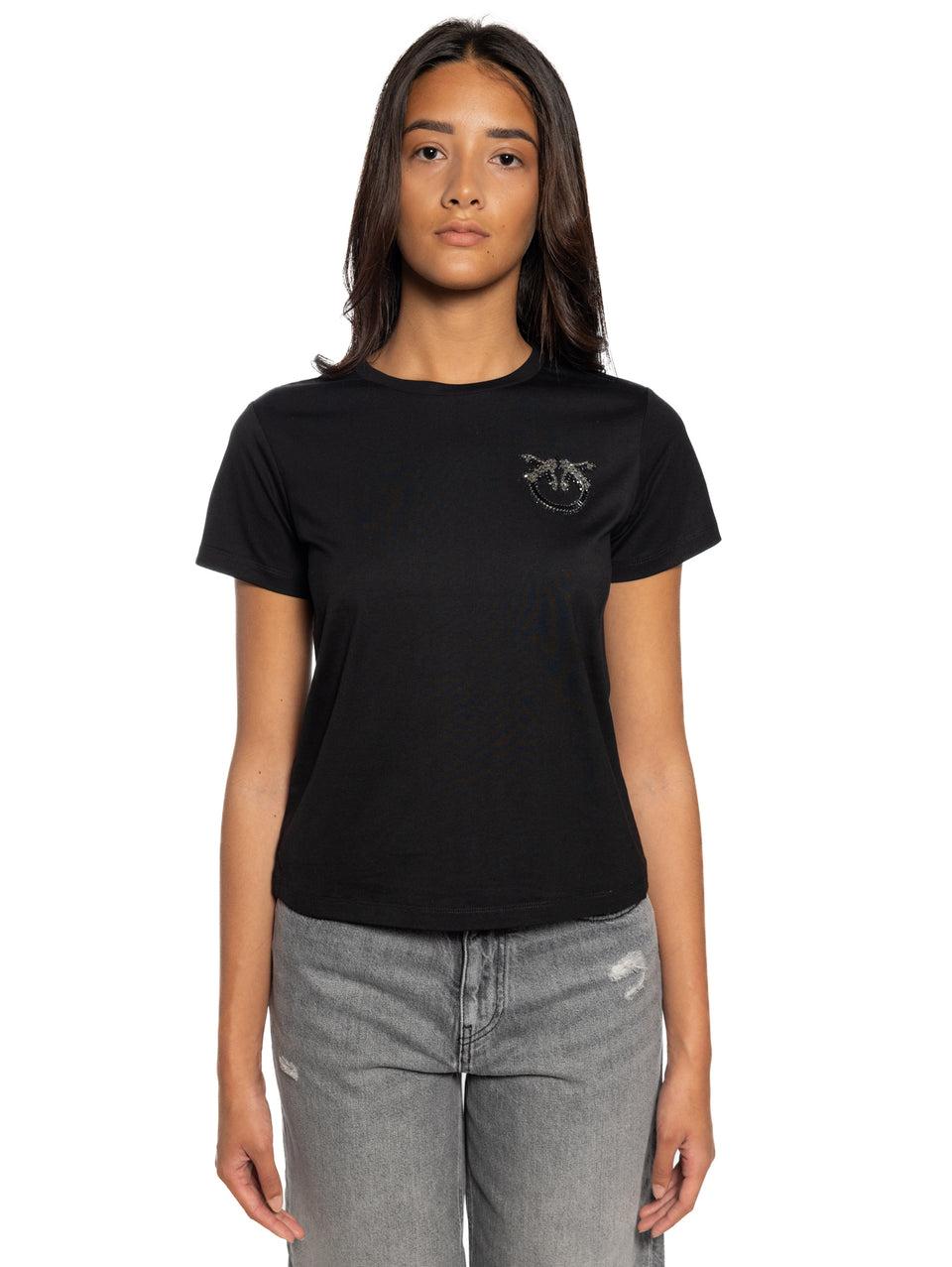 PINKO T-shirt con Ricamo Gioiello Nero