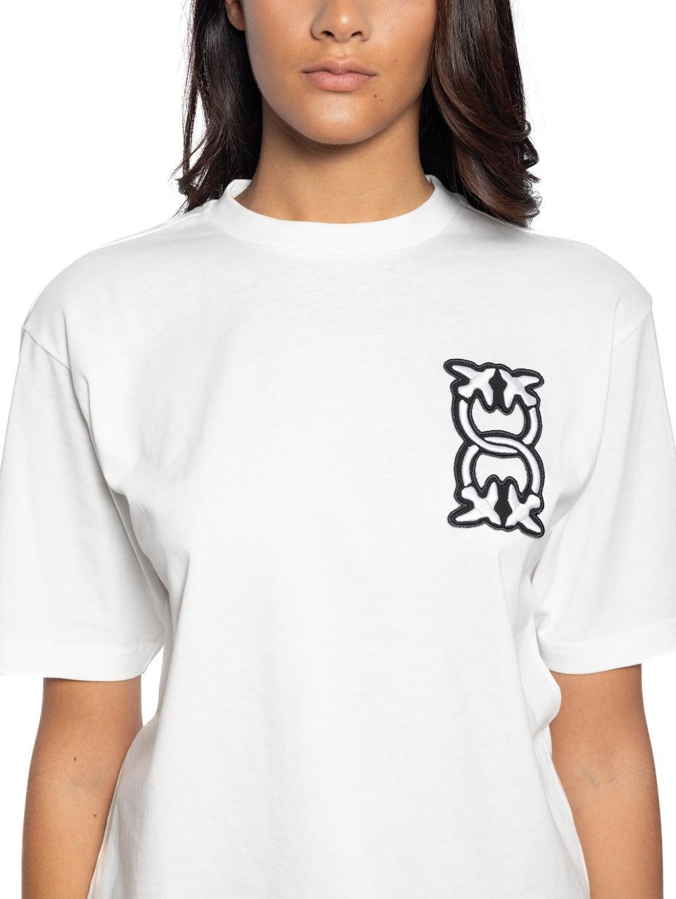 PINKO T-shirt Girocollo Con Ricamo Bianco