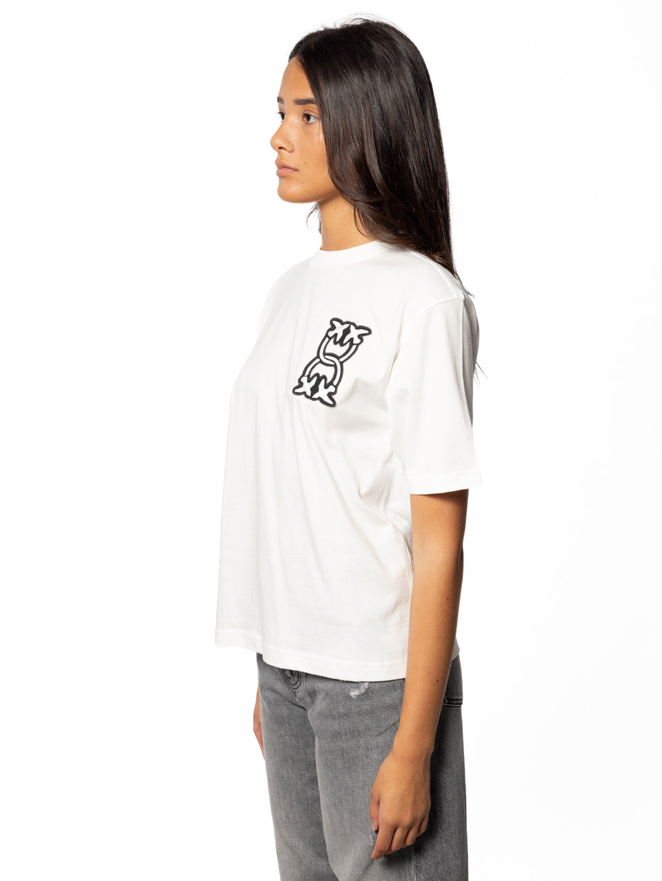 PINKO T-shirt Girocollo Con Ricamo Bianco