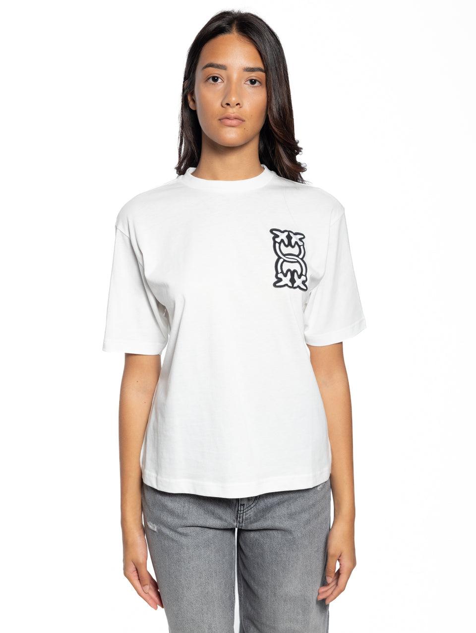 PINKO T-shirt Girocollo con Ricamo Bianco