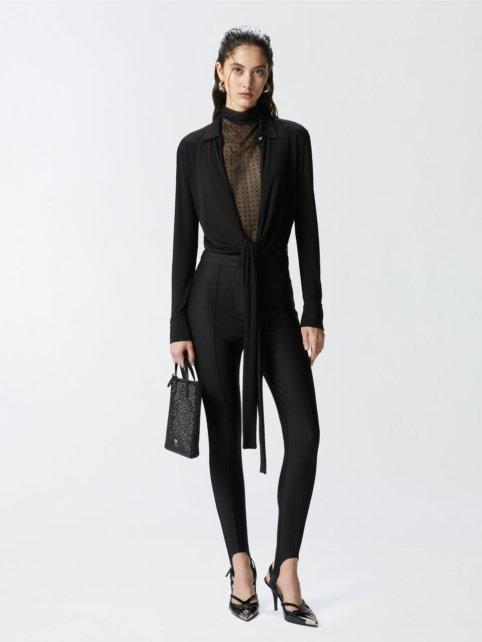 PINKO Top In Tulle Con Strass Nero