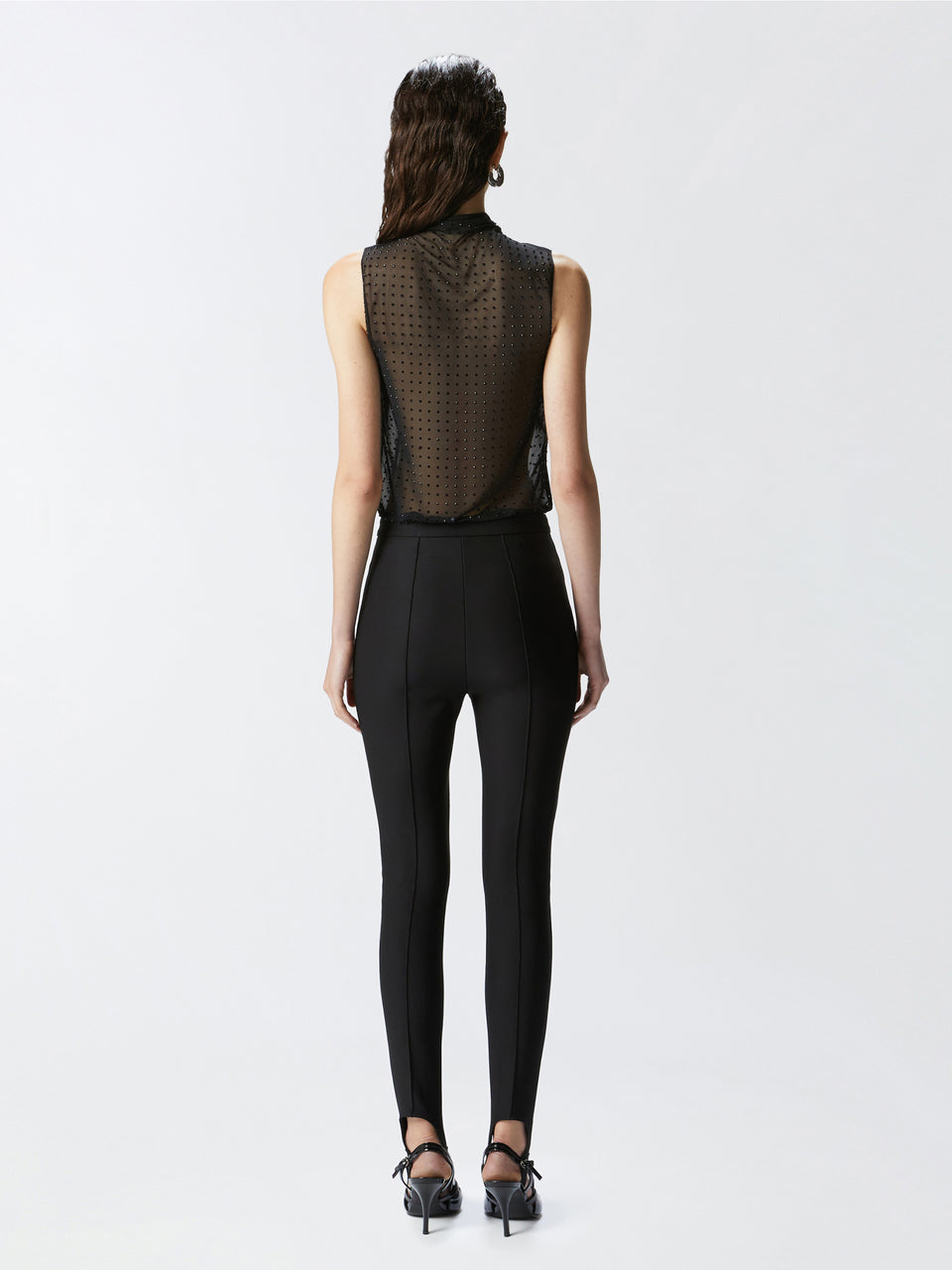 PINKO Top In Tulle Con Strass Nero