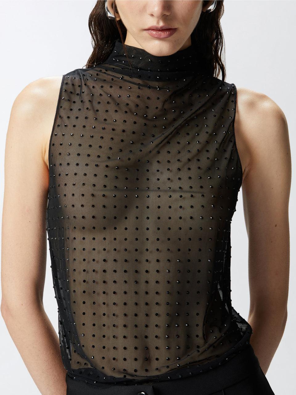 PINKO Top In Tulle Con Strass Nero
