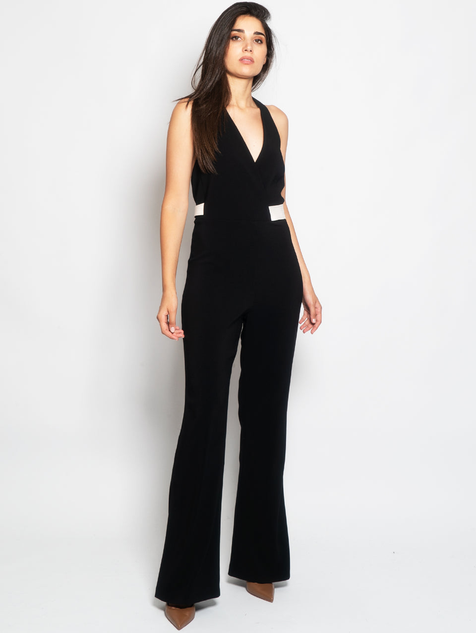 PINKO Tuta con Scollo All'Americana e Fiocco Nero