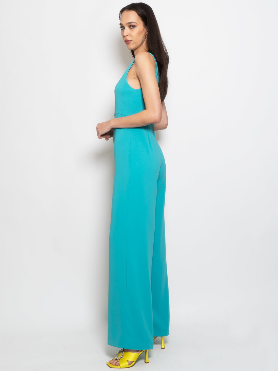 PINKO Tuta In Crepe Stretch Con Spilla Verde