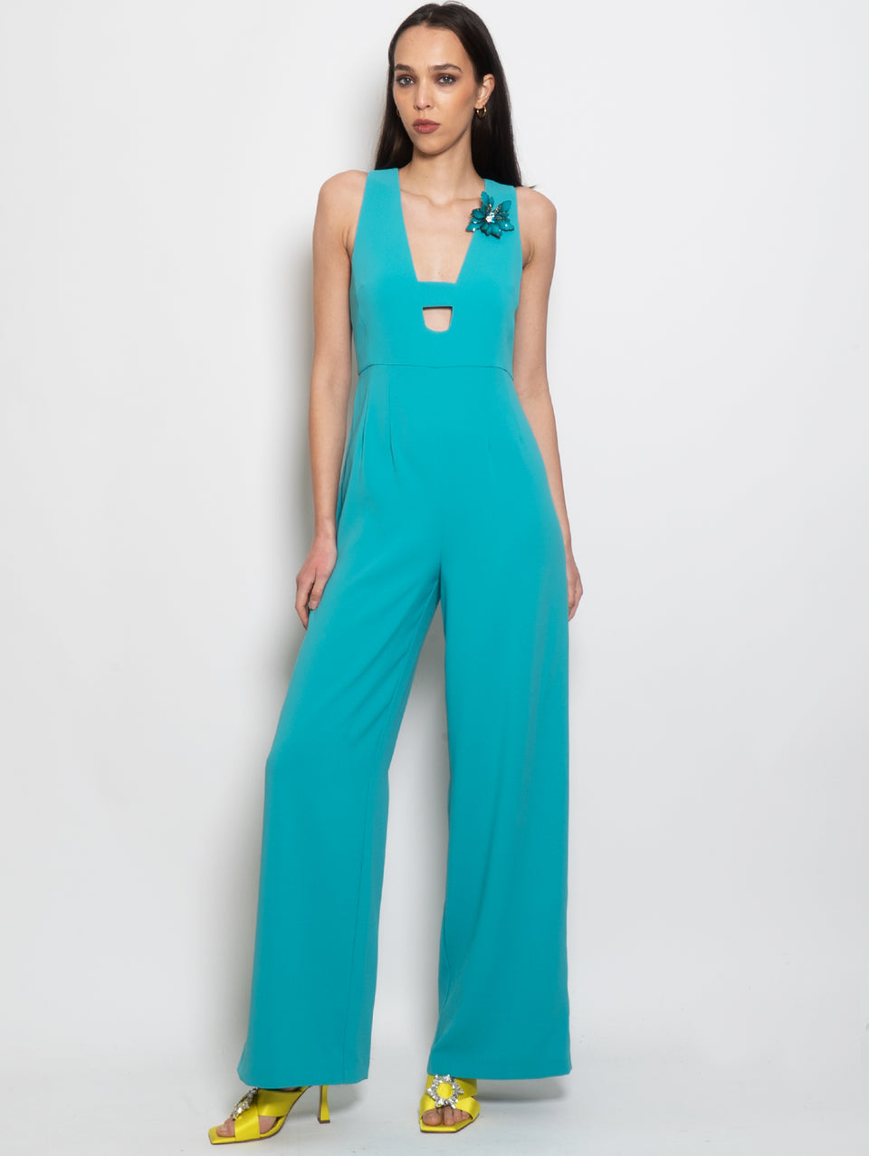 PINKO Tuta in Crepe Stretch con Spilla Verde
