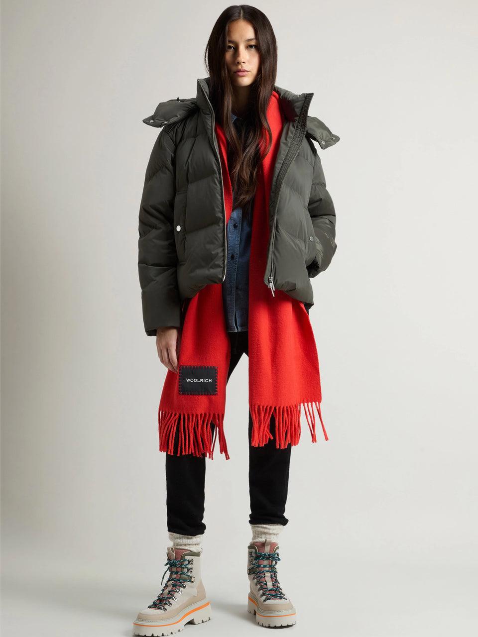 WOOLRICH Piumino Corto Alsea Con Cappuccio Staccabile Verde