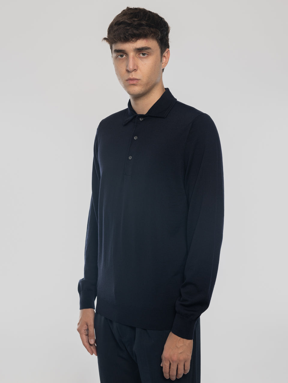 ALPHA STUDIO Polo In Lana Con Collo Costruito Blu Notte