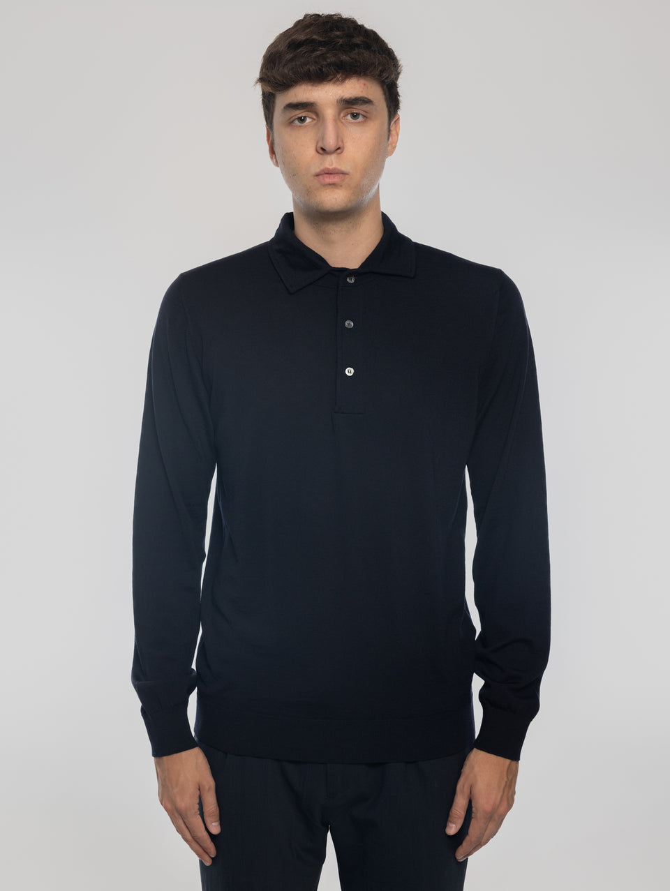 ALPHA STUDIO Polo in Lana con Collo Costruito Blu Notte