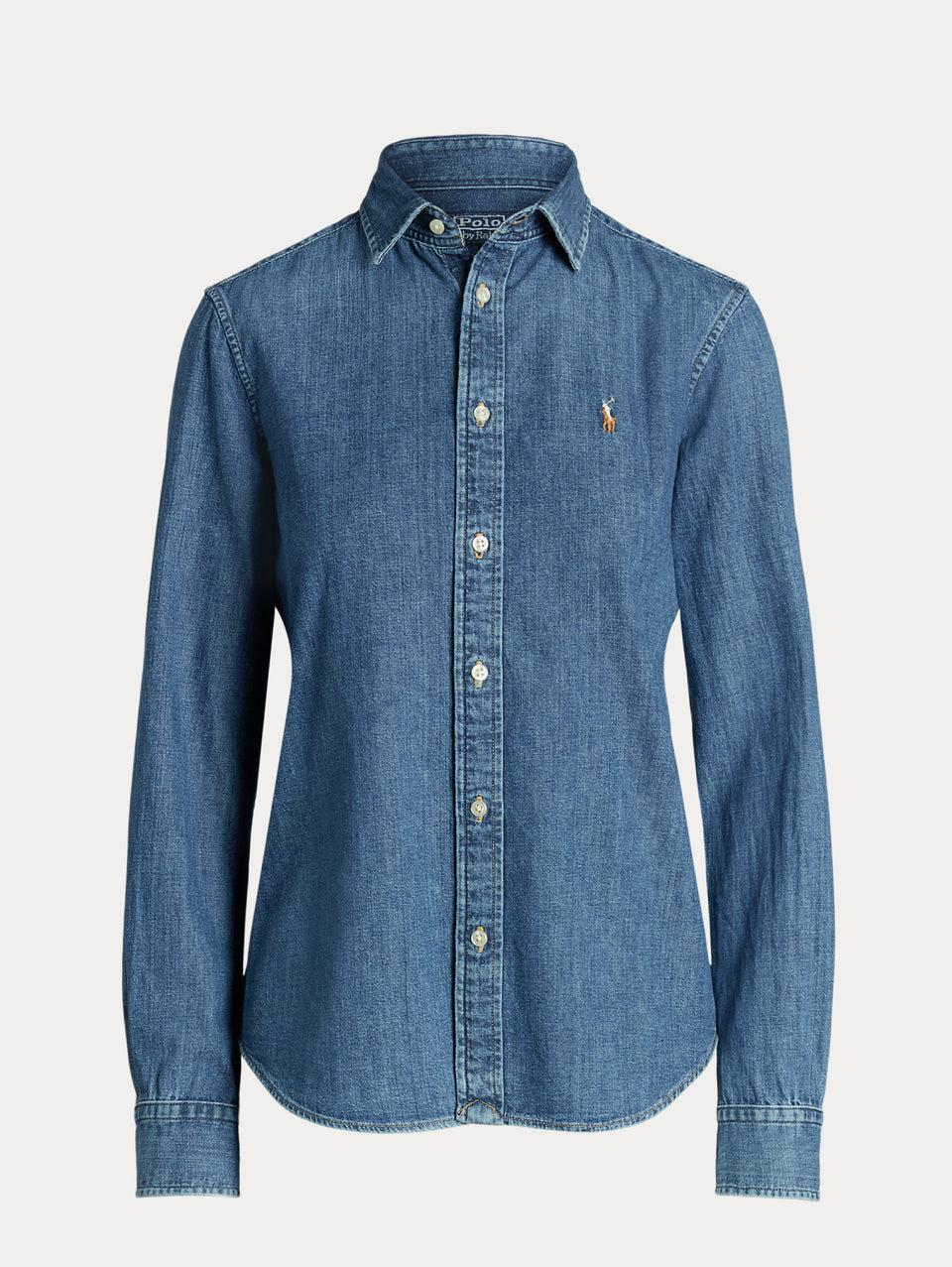 RALPH LAUREN Camicia In Twill Di Cotone Denim Blu