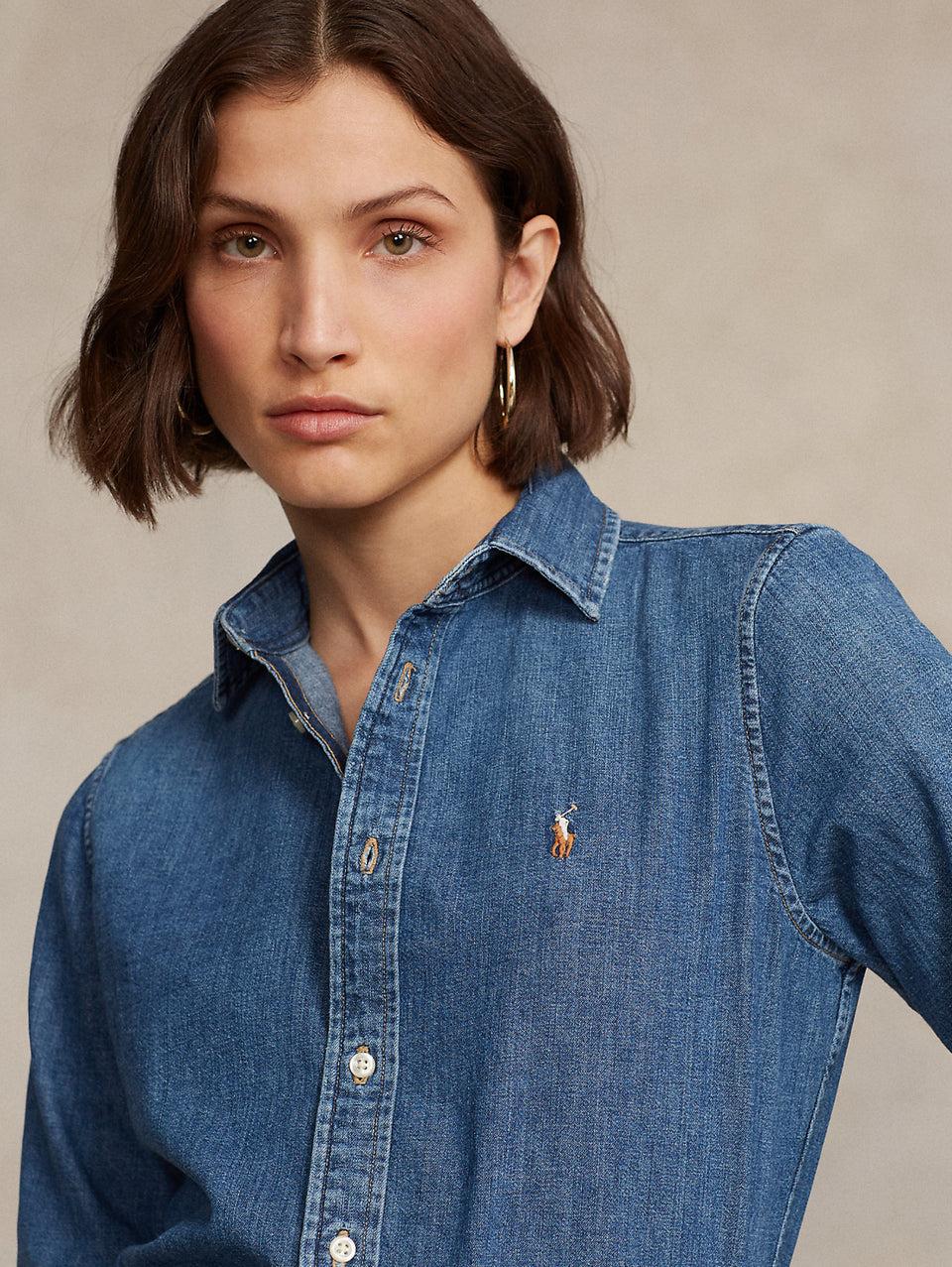 RALPH LAUREN Camicia In Twill Di Cotone Denim Blu