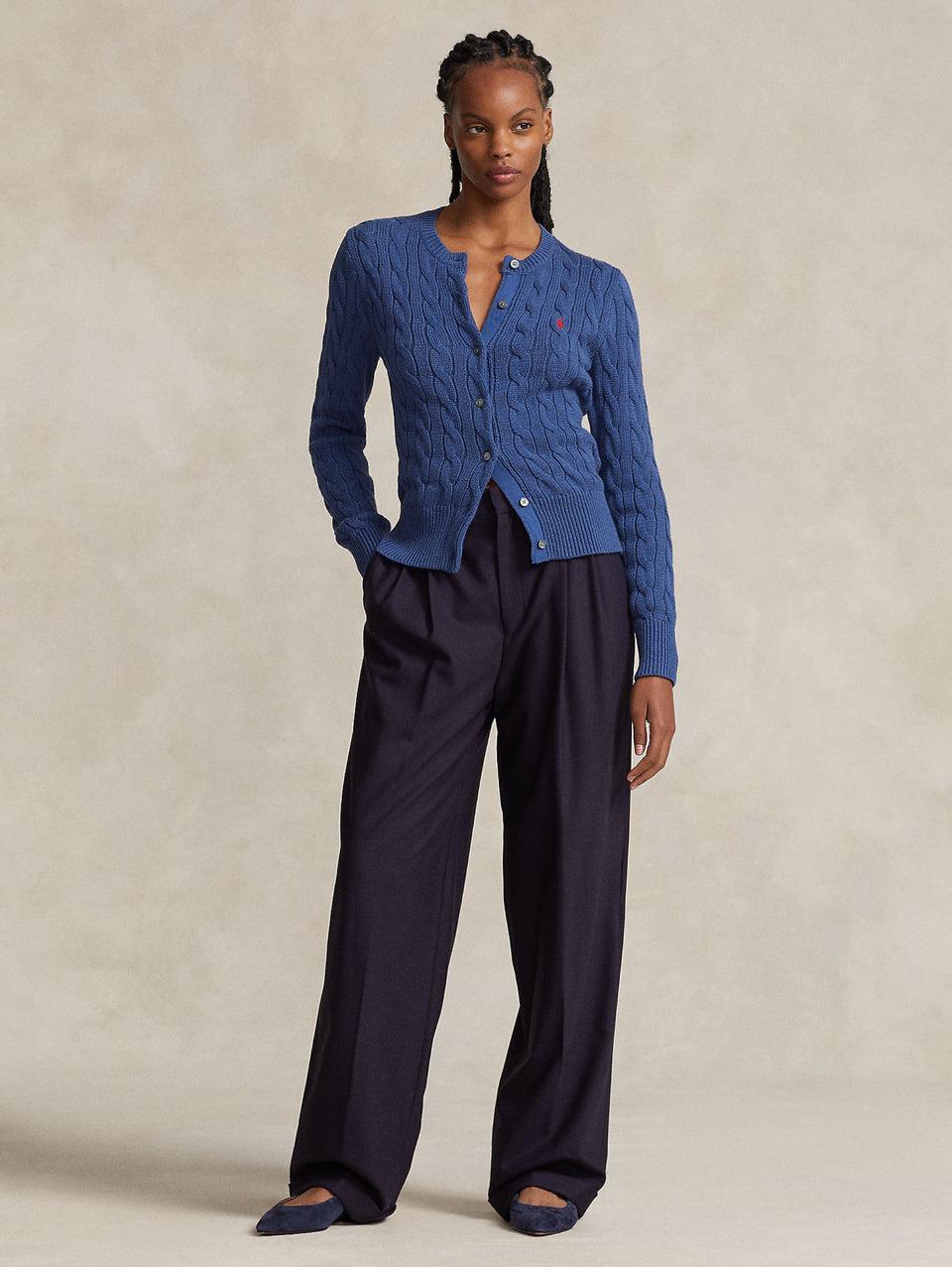 RALPH LAUREN Cardigan A Trecce Blu Medio