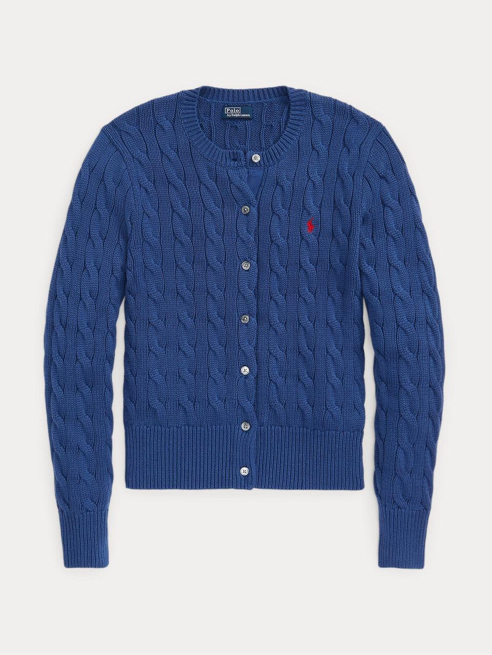 RALPH LAUREN Cardigan A Trecce Blu Medio