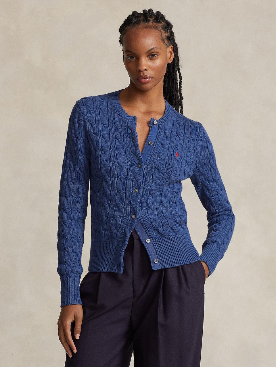 RALPH LAUREN Cardigan a Trecce Blu Medio