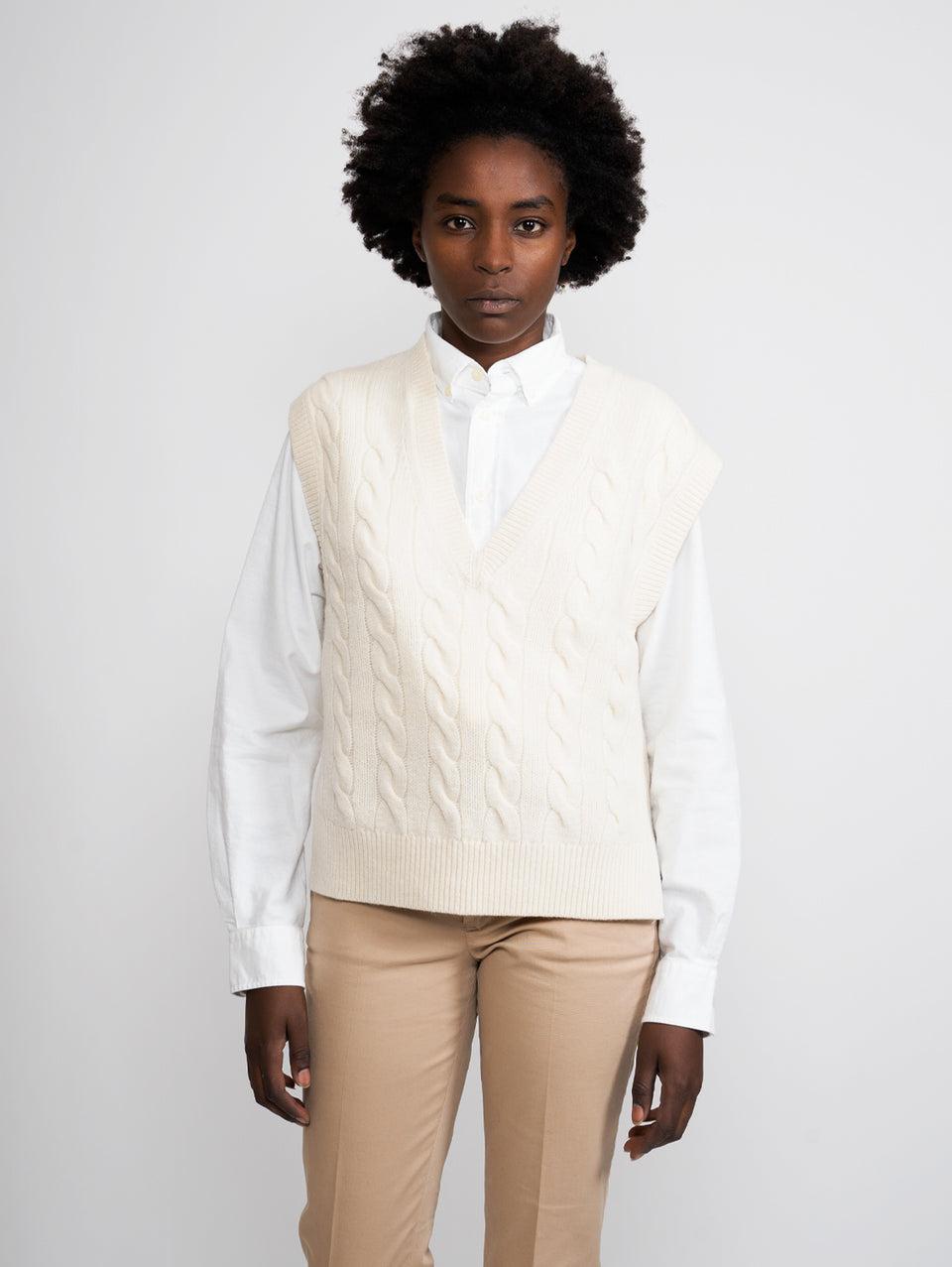 RALPH LAUREN Gilet a Trecce Scollo a V Bianco