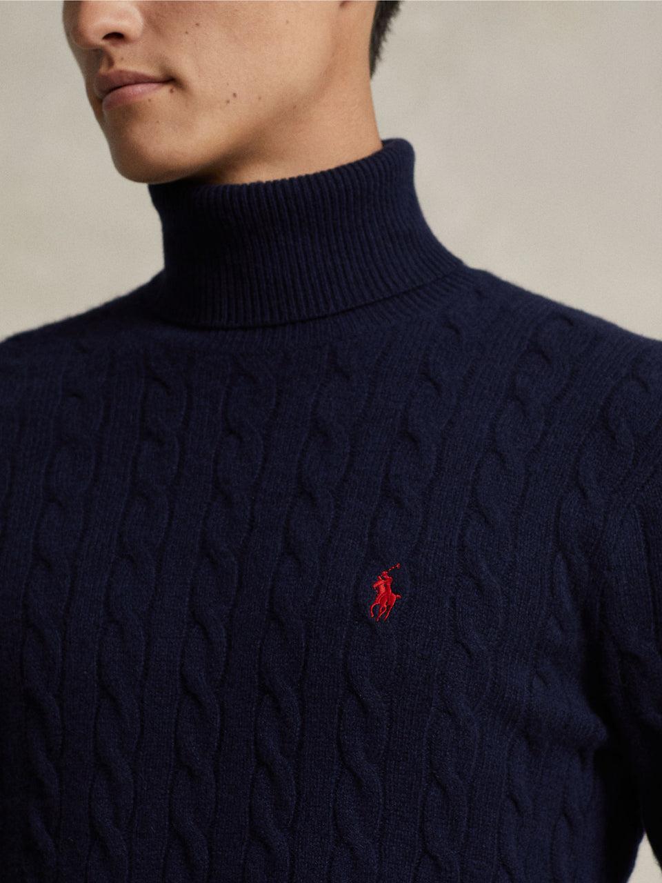 RALPH LAUREN Maglia Collo Alto A Trecce Blu