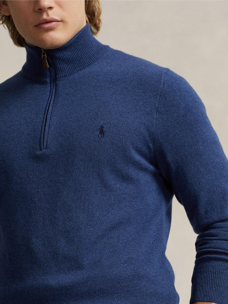 RALPH LAUREN Maglia Con Mezza Zip In Lana Blu