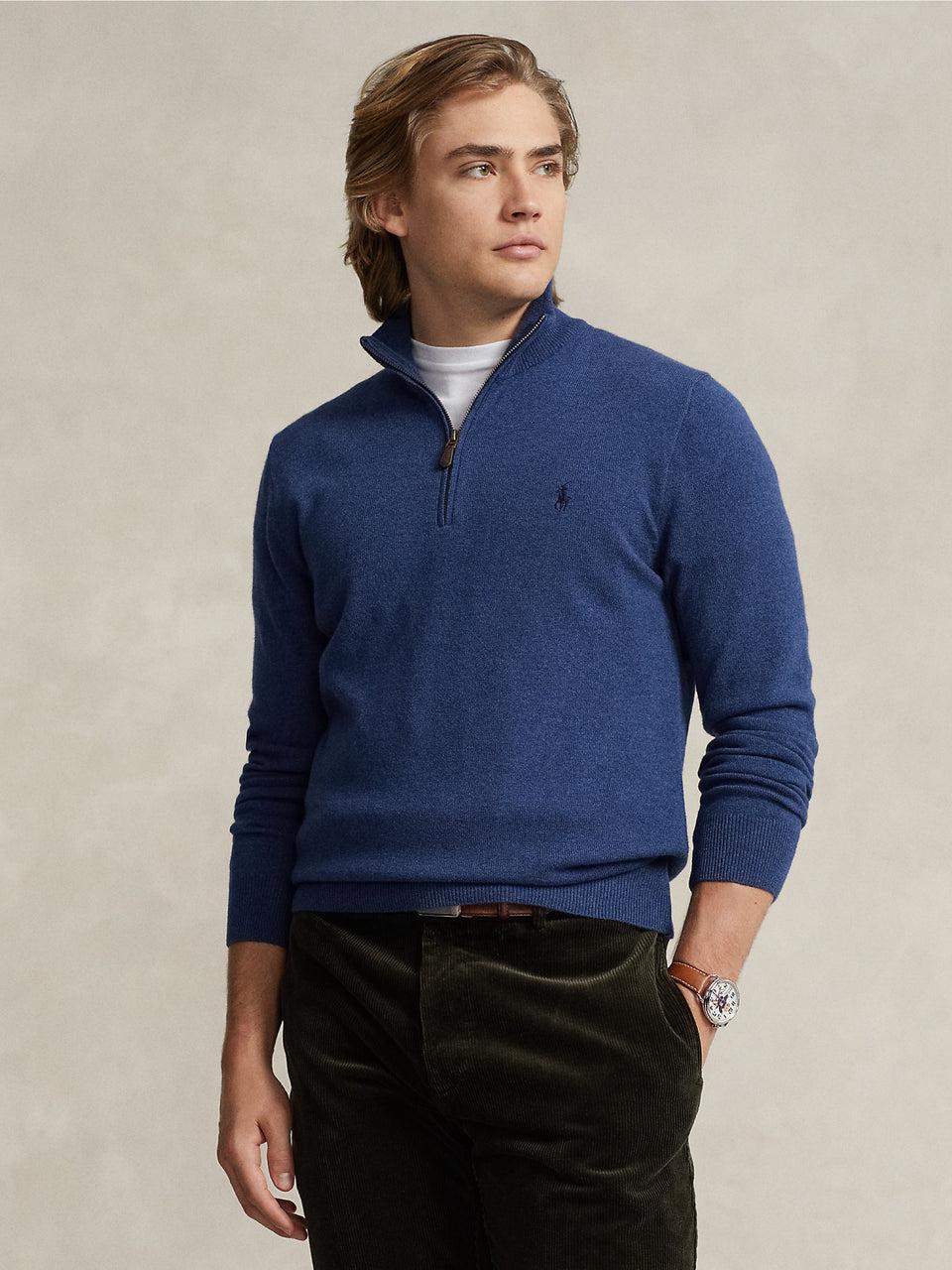 RALPH LAUREN Maglia con Mezza Zip in Lana Blu