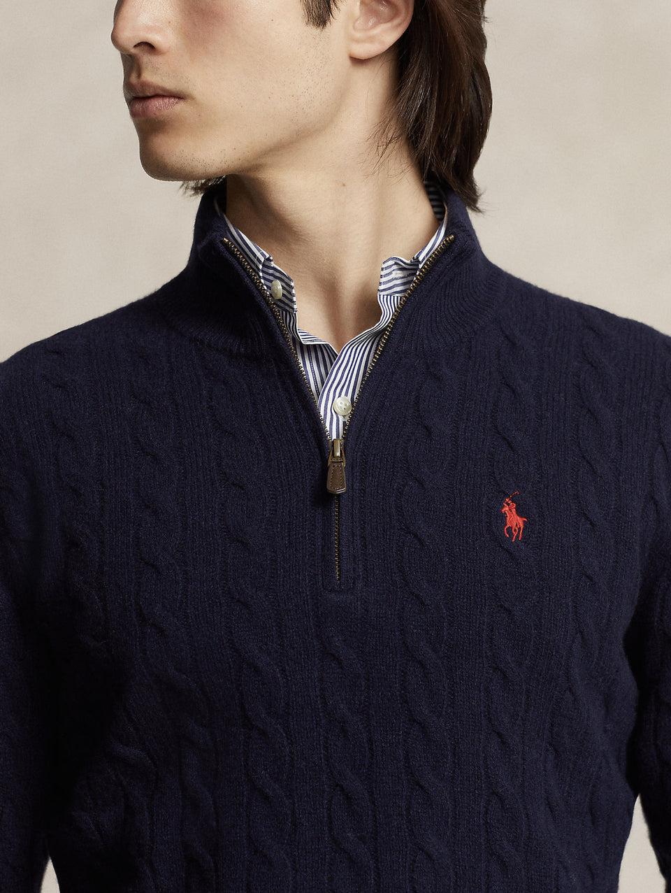 RALPH LAUREN Maglia Mezza Zip A Trecce Blu