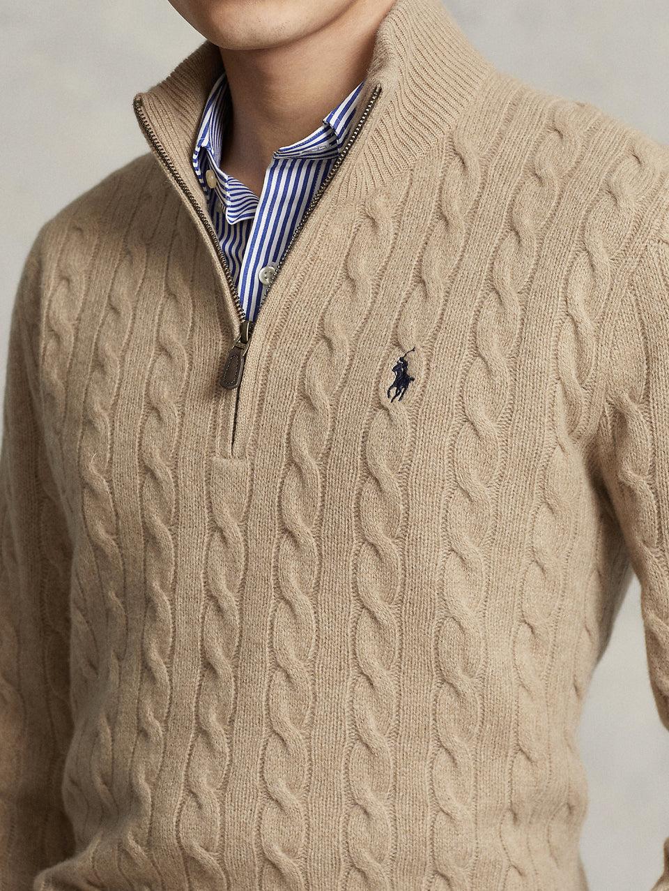 RALPH LAUREN Maglia Mezza Zip A Trecce Cammello