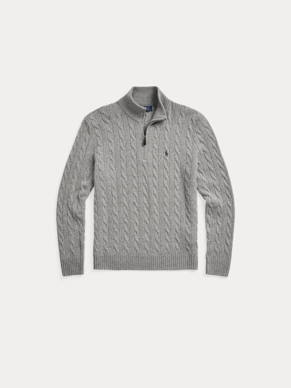 RALPH LAUREN Maglia Mezza Zip A Trecce Grigio