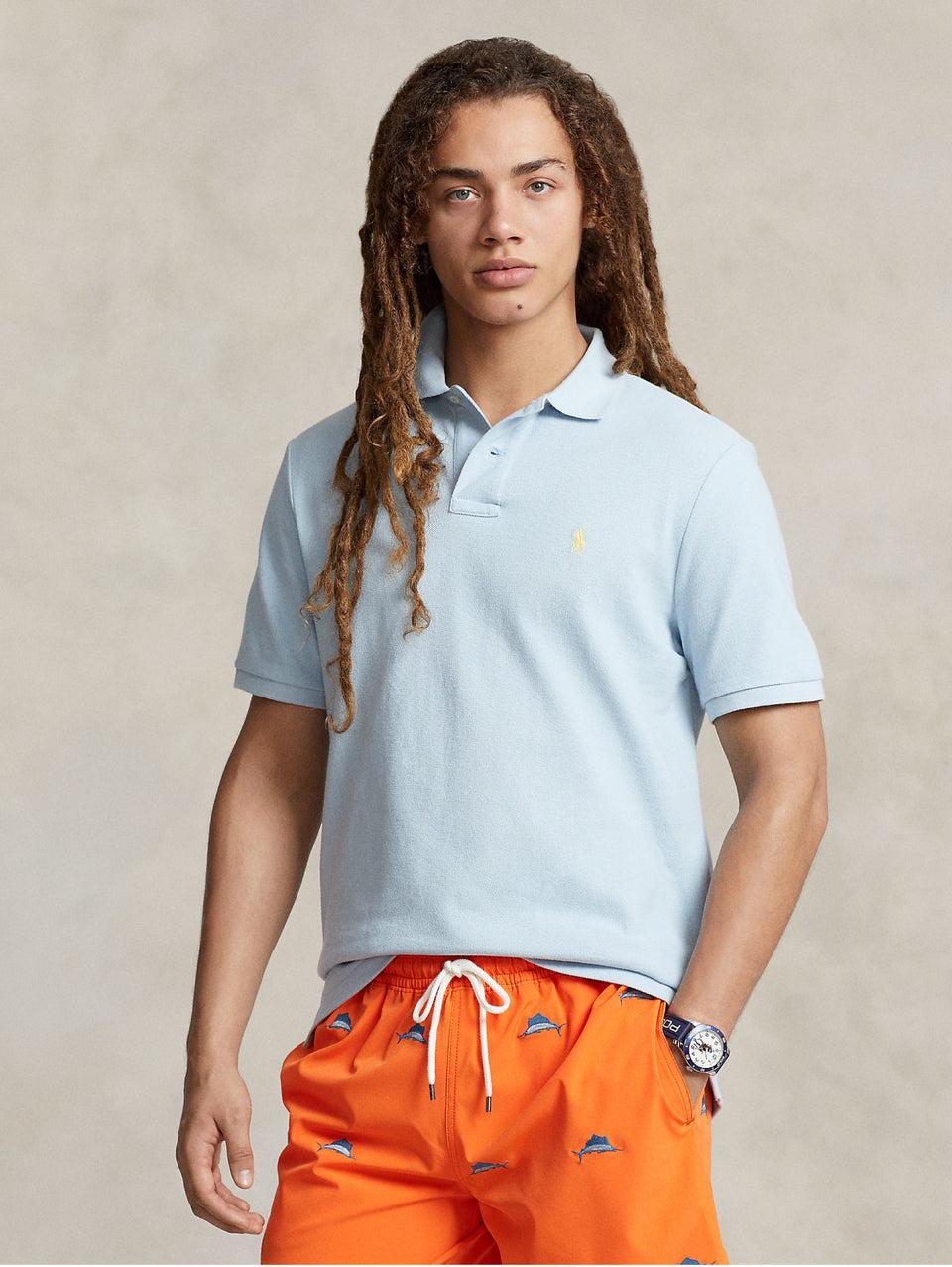 RALPH LAUREN Polo in Mesh Slim Fit Blu Cielo
