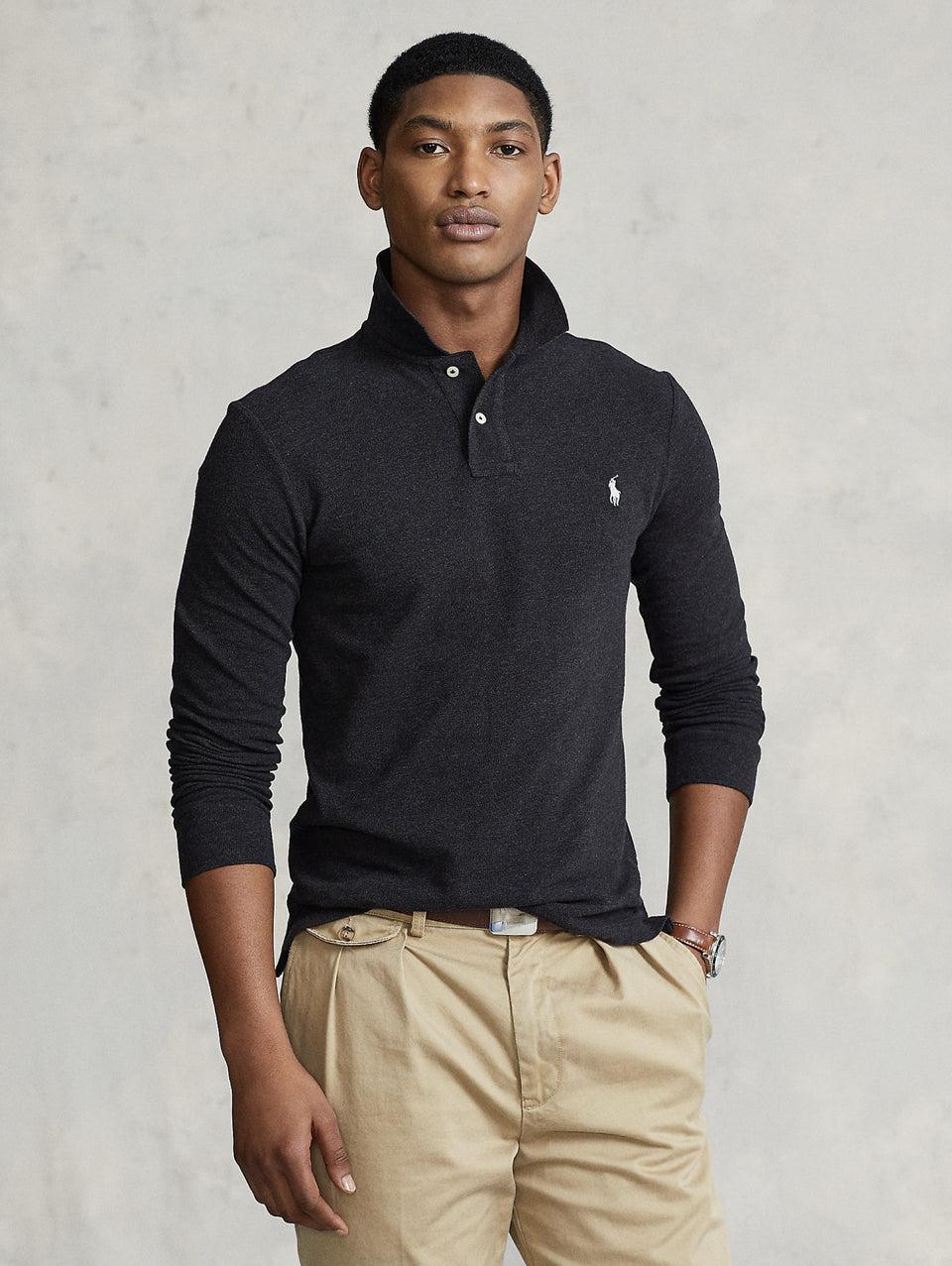 RALPH LAUREN Polo Slim Fit Manica Lunga Antracite