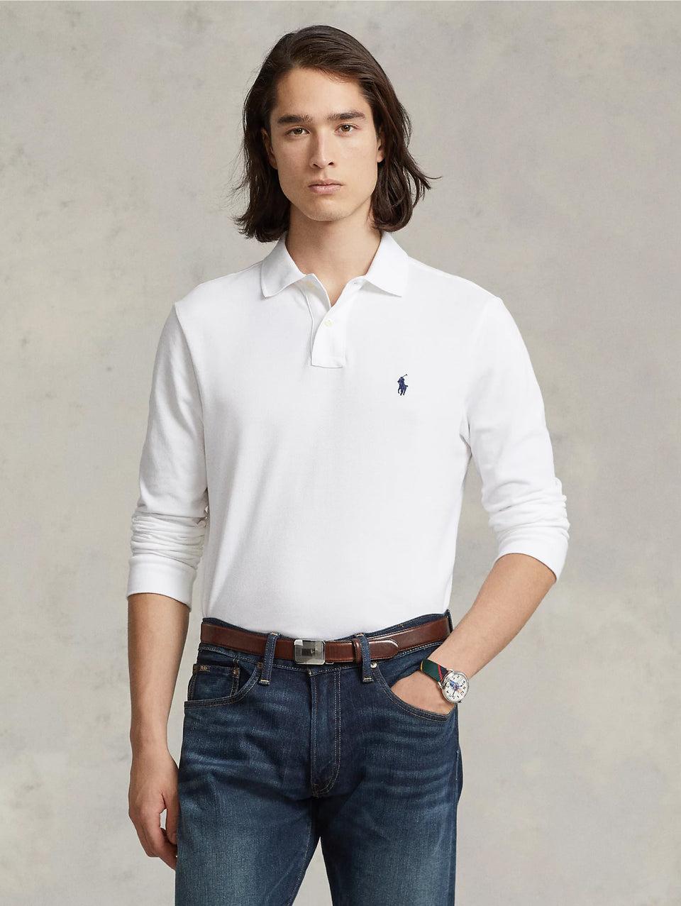 RALPH LAUREN Polo Slim Fit Manica Lunga Bianco