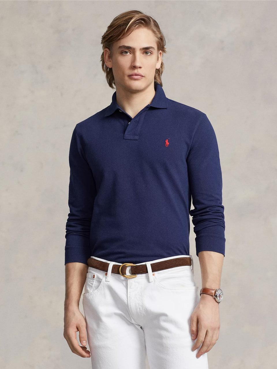 RALPH LAUREN Polo Slim Fit Manica Lunga Blu