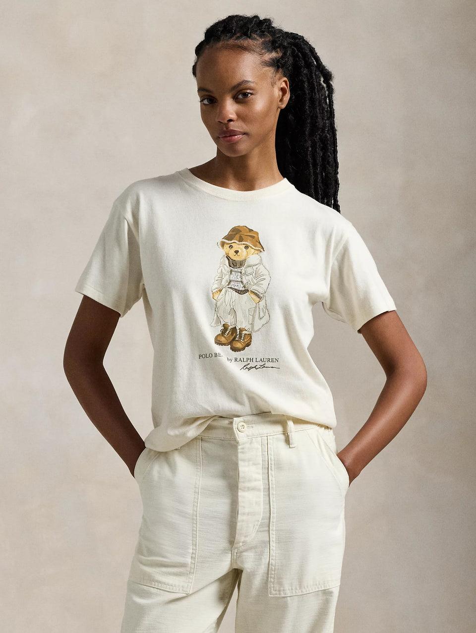 RALPH LAUREN T-shirt con Stampa Polo Bear Crema
