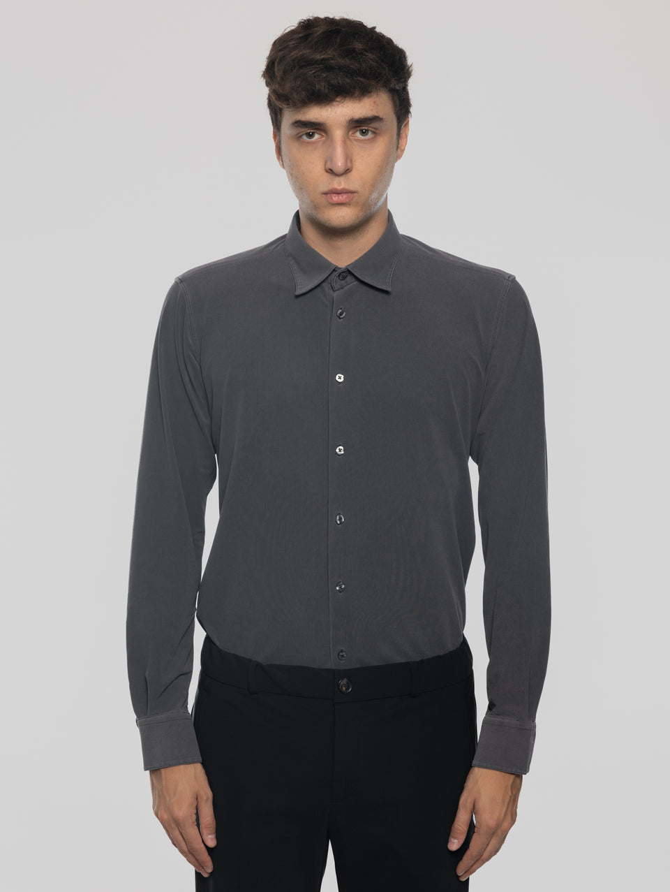 RRD Camicia in Piquet con Effetto Delavé Nero