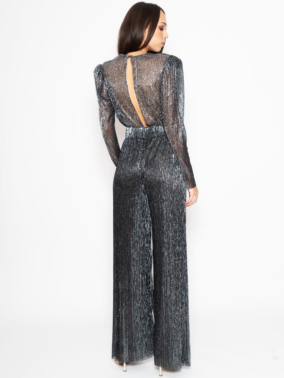 SABINA MUSÁYEV Tuta In Lurex Plissé Nero