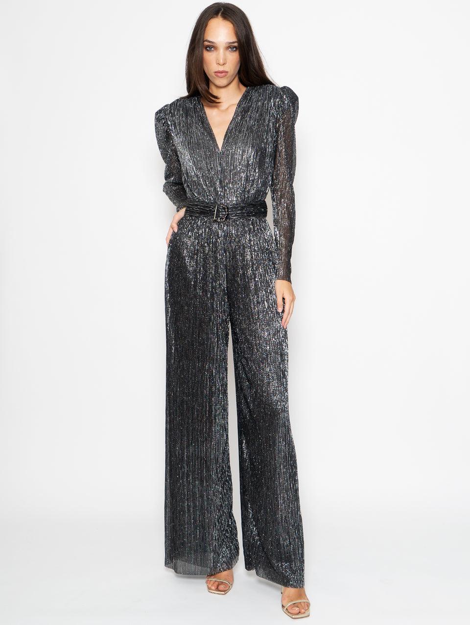 SABINA MUSÁYEV Tuta in Lurex Plissé Nero