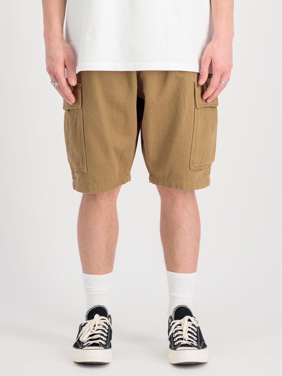 ALPHA INDUSTRIES Shorts Cargo con Pince in Twill di Cotone Khaki